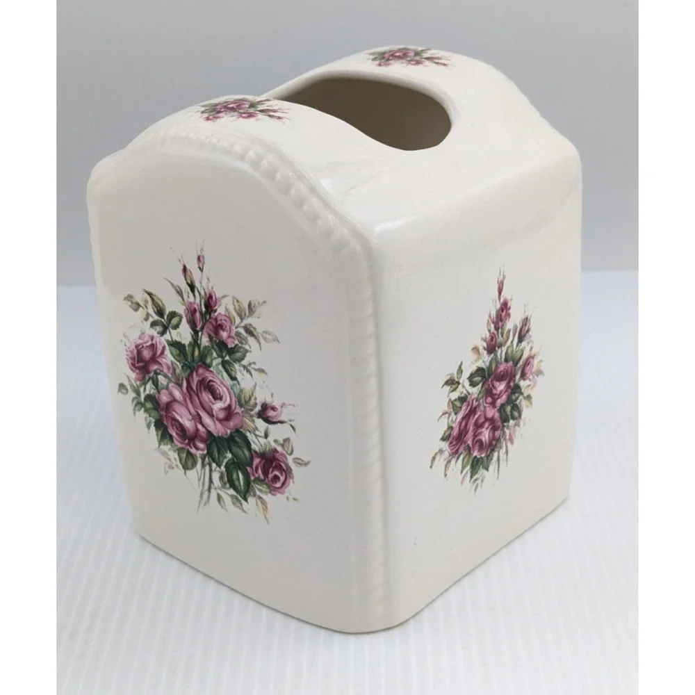 Athena California Pottery Roses Floral Rose Rhapsody Tissue Box Holder Soap Dish